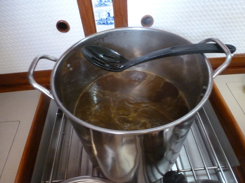 brewing the wort on the boat